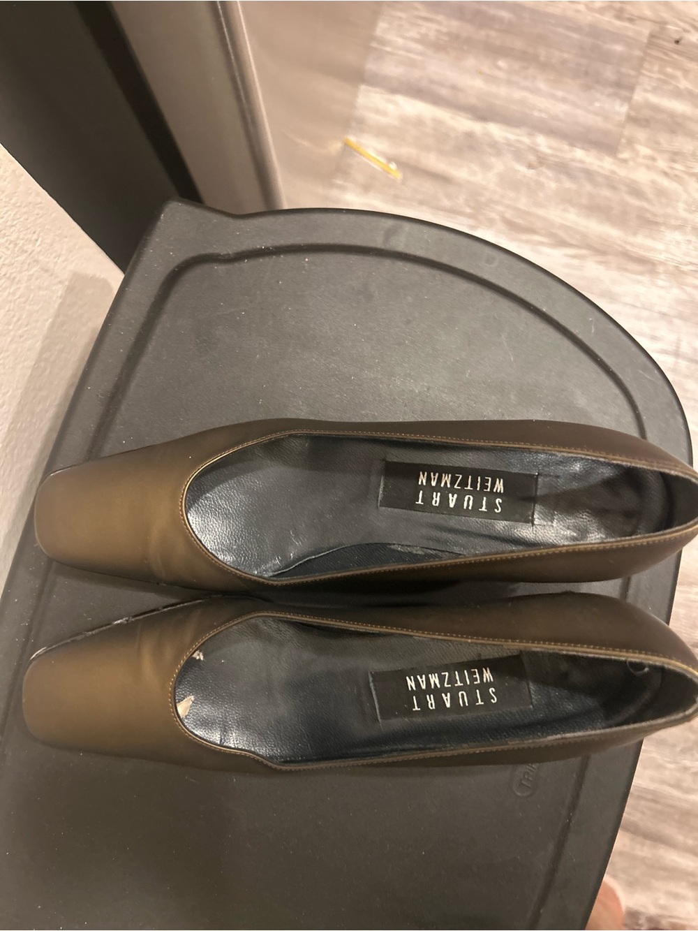 Stuart Weitzman Brown Square-Toe Flats